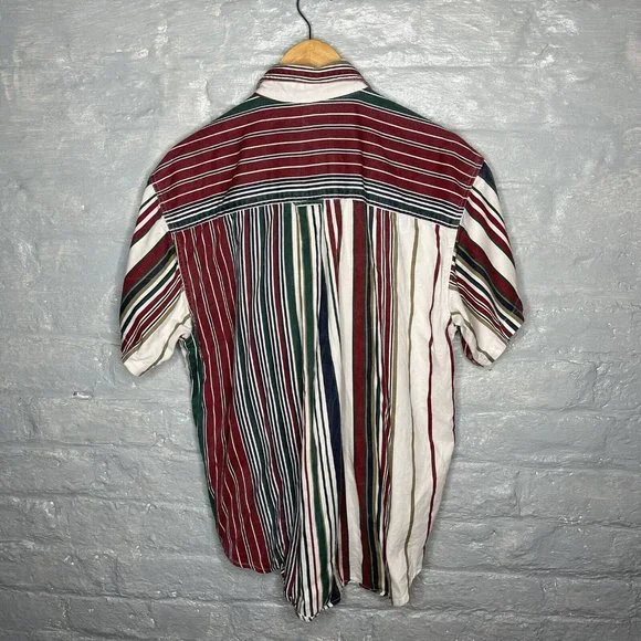 Vintage Mic Stripe Button Short Sleeve Cotton Casual Shirt Chest Pocket Oman M - Picture 2 of 9